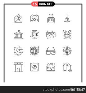 Pictogram Set of 16 Simple Outlines of plummet, measurement, date, instrument, study Editable Vector Design Elements