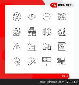 Pictogram Set of 16 Simple Outlines of recording, female, twitter, smiley, face Editable Vector Design Elements