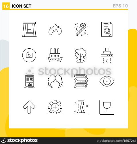 Pictogram Set of 16 Simple Outlines of ship, basic, cane, image, search Editable Vector Design Elements