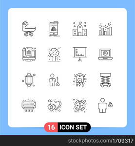 Pictogram Set of 16 Simple Outlines of shopping, chart, product, analytics, preparatory Editable Vector Design Elements