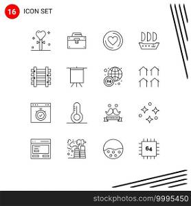 Pictogram Set of 16 Simple Outlines of station, ship, material, sailfish, love Editable Vector Design Elements