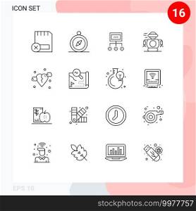 Pictogram Set of 16 Simple Outlines of technology, process, network, plan, management Editable Vector Design Elements