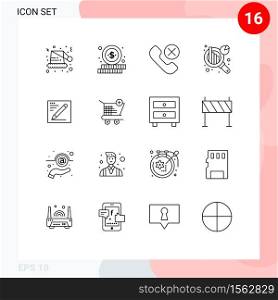 Pictogram Set of 16 Simple Outlines of text, browser, contact, information analysis, chart analysis Editable Vector Design Elements