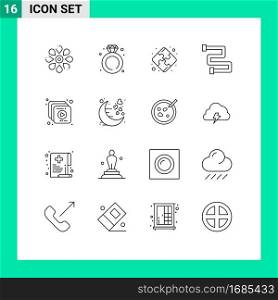 Pictogram Set of 16 Simple Outlines of video, collection, wedding, rail, bathroom Editable Vector Design Elements