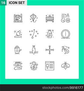 Pictogram Set of 16 Simple Outlines of water, drop, notice, treatment, medical Editable Vector Design Elements