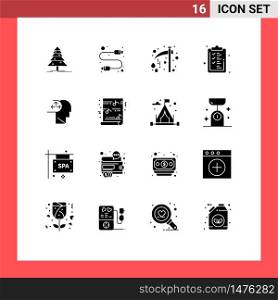 Pictogram Set of 16 Simple Solid Glyphs of autism, clipboard, axe, checklist, scary Editable Vector Design Elements