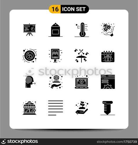 Pictogram Set of 16 Simple Solid Glyphs of blood, love, light, gift, birthday Editable Vector Design Elements