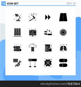 Pictogram Set of 16 Simple Solid Glyphs of books, path, control fast, lines, driveway Editable Vector Design Elements