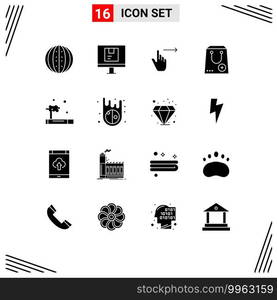 Pictogram Set of 16 Simple Solid Glyphs of commerce, add, online, swipe, right Editable Vector Design Elements