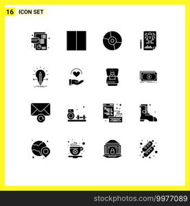 Pictogram Set of 16 Simple Solid Glyphs of creative, file, disc, rocket, page Editable Vector Design Elements