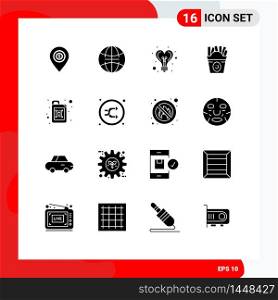 Pictogram Set of 16 Simple Solid Glyphs of gasoline, usa, bulb, food, frise Editable Vector Design Elements