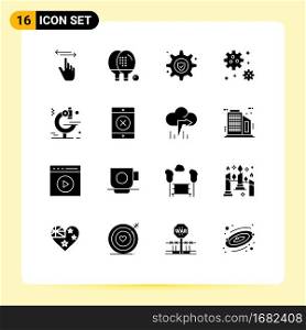 Pictogram Set of 16 Simple Solid Glyphs of microscope, space, game, meteor, service Editable Vector Design Elements