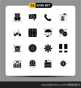 Pictogram Set of 16 Simple Solid Glyphs of park, life guard chair, information, telephone, contact Editable Vector Design Elements