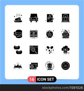 Pictogram Set of 16 Simple Solid Glyphs of professional artist, celebrity, transportation, artist, doctor Editable Vector Design Elements