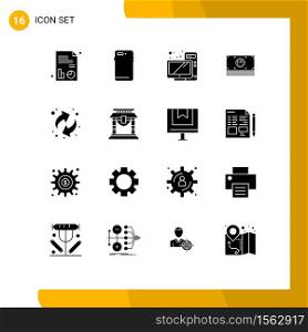 Pictogram Set of 16 Simple Solid Glyphs of recycling, dollar, computer, cash, money Editable Vector Design Elements
