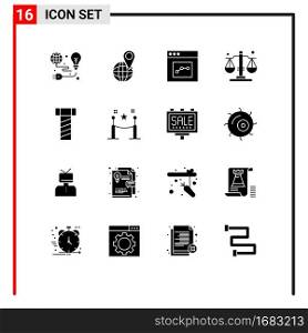 Pictogram Set of 16 Simple Solid Glyphs of screw, law, world, justice, user Editable Vector Design Elements