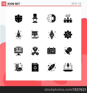 Pictogram Set of 16 Simple Solid Glyphs of success, team, development, user, production Editable Vector Design Elements