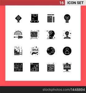 Pictogram Set of 16 Simple Solid Glyphs of tool, driver, scale, screw driver, lamp Editable Vector Design Elements