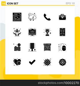 Pictogram Set of 16 Simple Solid Glyphs of toolkit, construction, funds, box, mobile Editable Vector Design Elements