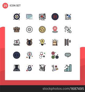 Pictogram Set of 25 Simple Filled line Flat Colors of bag, radioactive, controller, pollution, pause Editable Vector Design Elements