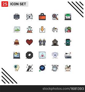 Pictogram Set of 25 Simple Filled line Flat Colors of gallery, online, briefcase, letter, search Editable Vector Design Elements