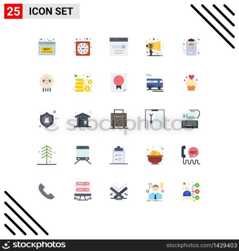 Pictogram Set of 25 Simple Flat Colors of ad, notification, watch, announcement, search Editable Vector Design Elements