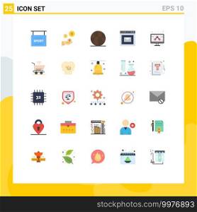 Pictogram Set of 25 Simple Flat Colors of business, webpage, activities, message, recreation Editable Vector Design Elements