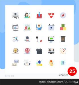 Pictogram Set of 25 Simple Flat Colors of game, heart, pharmacy, marketing, laptop Editable Vector Design Elements