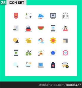 Pictogram Set of 25 Simple Flat Colors of password, finger, plug, microphone, monitor Editable Vector Design Elements