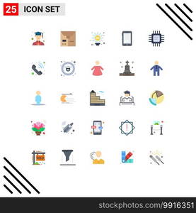 Pictogram Set of 25 Simple Flat Colors of processor, cpu, bulb, chip, android Editable Vector Design Elements