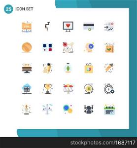 Pictogram Set of 25 Simple Flat Colors of report, file, heart, up, money Editable Vector Design Elements