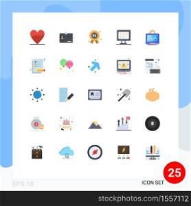 Pictogram Set of 25 Simple Flat Colors of setting, laptop, badge, star, monitor Editable Vector Design Elements