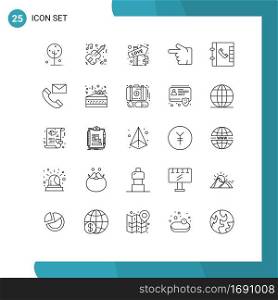 Pictogram Set of 25 Simple Lines of contacts, hand, wedding, forefinger, date Editable Vector Design Elements
