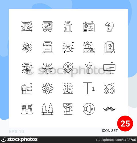 Pictogram Set of 25 Simple Lines of gain, play, club, music, audio Editable Vector Design Elements