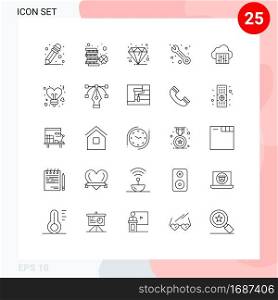 Pictogram Set of 25 Simple Lines of music, cloud, diamond, support, customer Editable Vector Design Elements