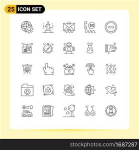 Pictogram Set of 25 Simple Lines of package, ui, communication, minus, mail Editable Vector Design Elements
