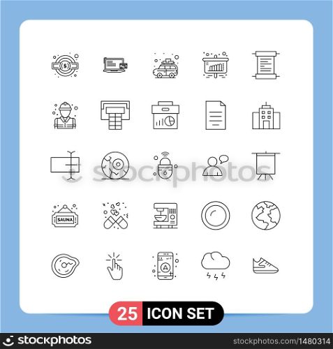 Pictogram Set of 25 Simple Lines of paper, presentation, online payment, chart, bus Editable Vector Design Elements