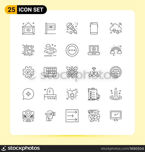 Pictogram Set of 25 Simple Lines of samsung, mobile, microphone, smart phone, instrument Editable Vector Design Elements