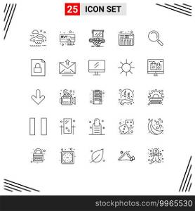 Pictogram Set of 25 Simple Lines of search, sound, game, piano, online Editable Vector Design Elements