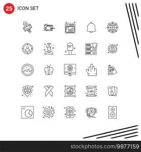 Pictogram Set of 25 Simple Lines of sound, bell, tech, alert, graph Editable Vector Design Elements