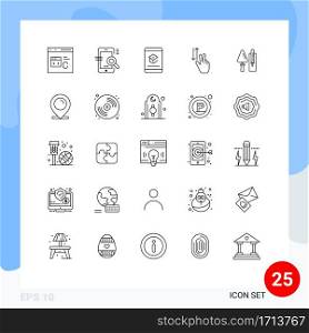 Pictogram Set of 25 Simple Lines of two, finger, seo, learning, education Editable Vector Design Elements
