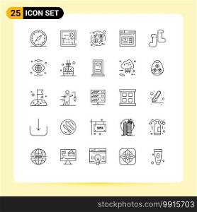 Pictogram Set of 25 Simple Lines of video, web, play, page, transformation Editable Vector Design Elements