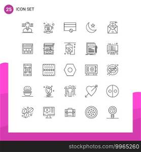 Pictogram Set of 25 Simple Lines of wedding card, love letter, money, mail, star Editable Vector Design Elements