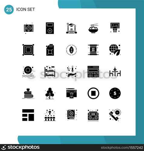 Pictogram Set of 25 Simple Solid Glyphs of basket, china, technology, food, estate Editable Vector Design Elements