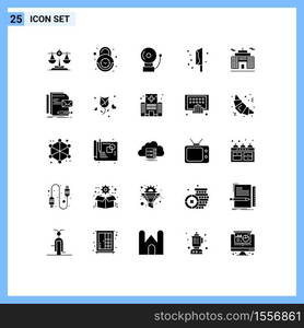 Pictogram Set of 25 Simple Solid Glyphs of business, murder, alarm, knife, halloween Editable Vector Design Elements
