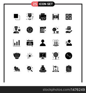 Pictogram Set of 25 Simple Solid Glyphs of calculator, religion, computers, party, hanukkah Editable Vector Design Elements