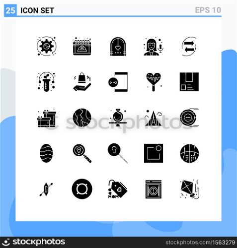 Pictogram Set of 25 Simple Solid Glyphs of chang, microphone, cap, female, marriage Editable Vector Design Elements