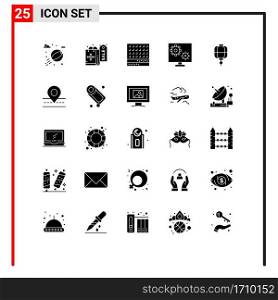 Pictogram Set of 25 Simple Solid Glyphs of china, setting, sweet, screen, gear Editable Vector Design Elements