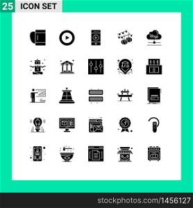 Pictogram Set of 25 Simple Solid Glyphs of data, cloud, sound, share, hanging Editable Vector Design Elements