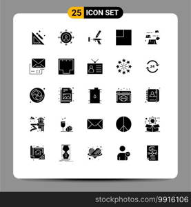 Pictogram Set of 25 Simple Solid Glyphs of deforestation, scale, building, layout, tool Editable Vector Design Elements